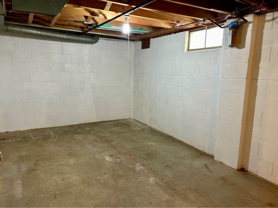 Clean Dry Solid Concrete Block Full Basement = Two Heated Recreation Rooms