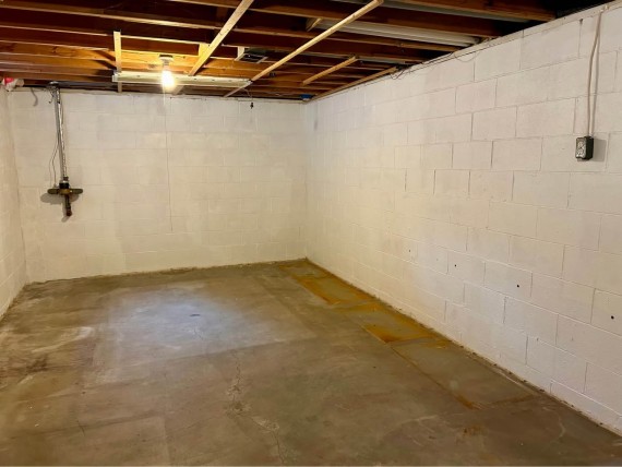 Clean Dry Solid Concrete Block Full Basement = Two Heated Recreation Rooms