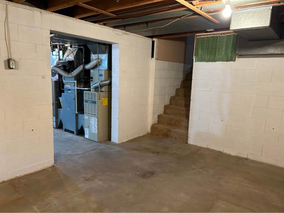 Clean Dry Solid Concrete Block Full Basement = Two Heated Recreation Rooms